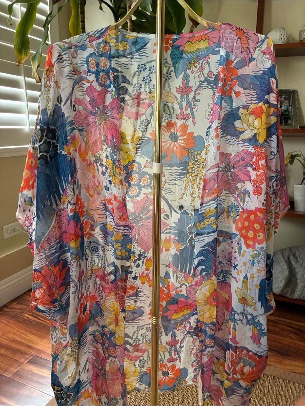 Sheer Floral Kimono Cover-Up in Multicolor